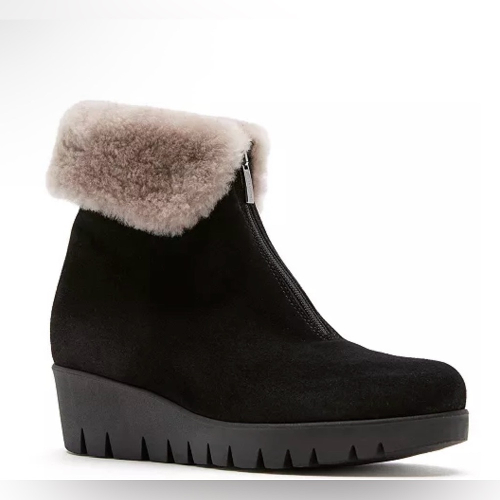 La Canadienne Timmy Black Suede Shearling Lug Platform Boots 9.5-NIB